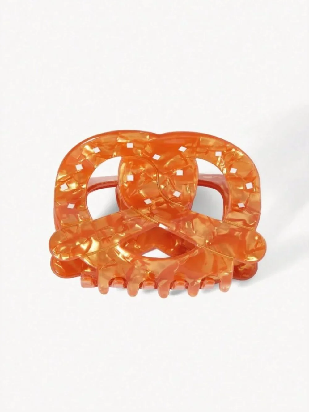 Amber Tortoiseshell Pretzel-Shaped Hair Claw Clip with White Dots